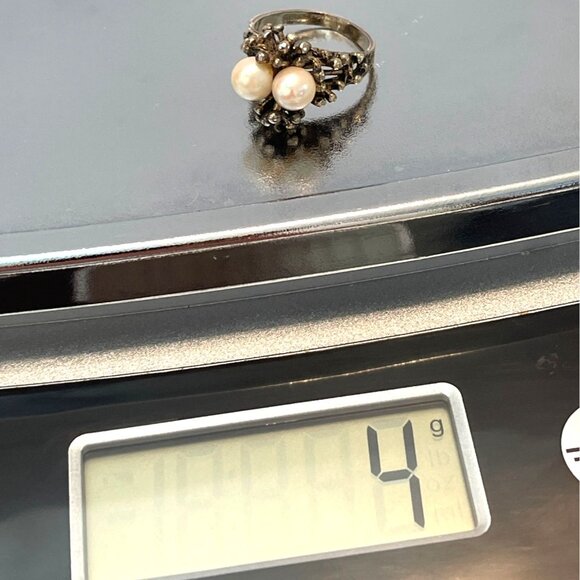 Sterling Silver Gold Plate Joseph Esposito Birds Nest Ring Duo Pearl Sz 6.5 VTG - Picture 14 of 14